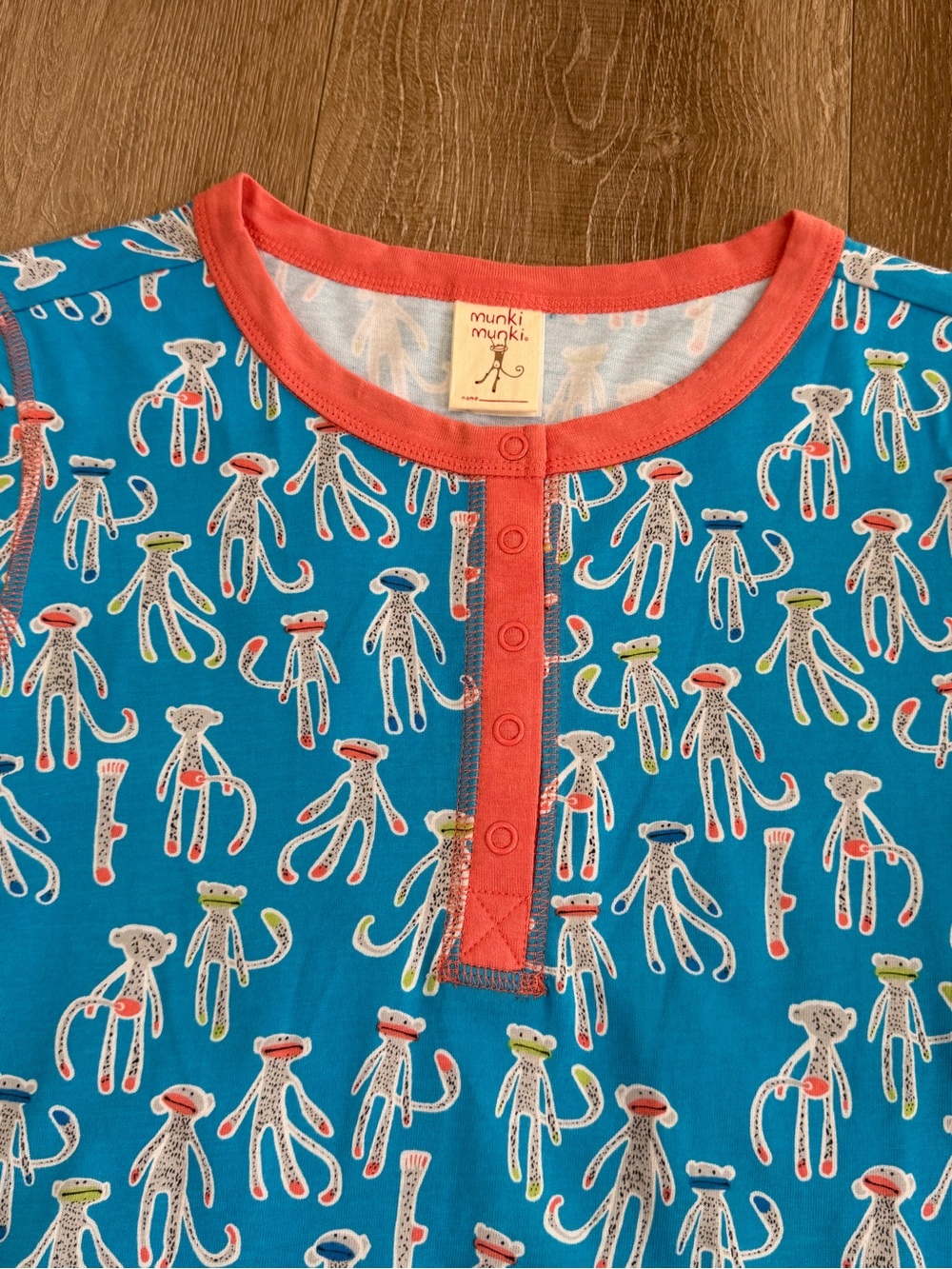 Munki Munki Pajama Set Novelty Monkey Print Blue Coral Size Medium - Picture 7 of 13